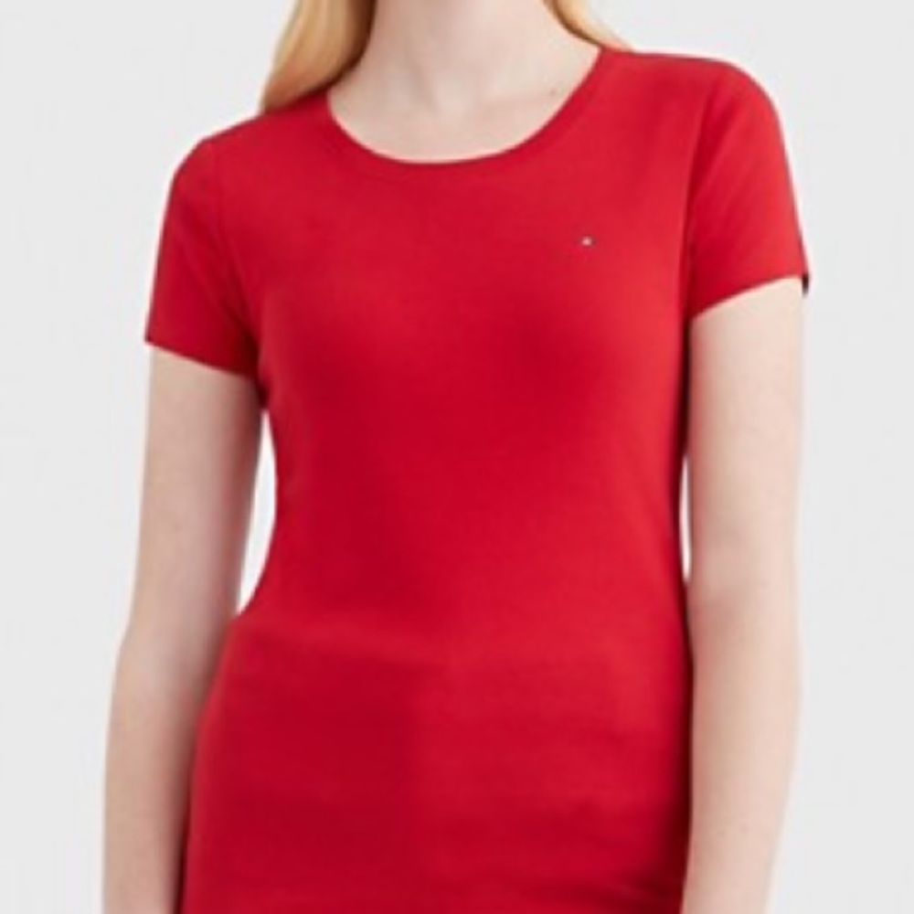 TOMMY HILFIGER LARGE RED ESSENTIAL FAVORITE CREWNECK T-SHIRT - Picture 4 of 4